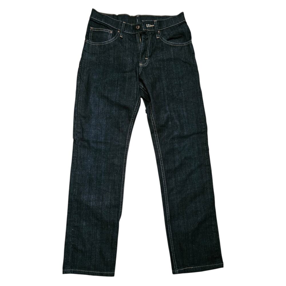 Lee Boys Size 16 Regular Straight Fit Jeans Dark Indigo Denim Flat Front